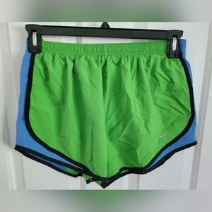 Nike Dri Fit Woman’s Lined Running Athletic Shorts Green Blue Size Medium